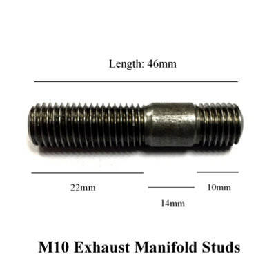 20 x Exhaust Inlet Manifold Studs M10 x 1.5mm Pitch. Length: 46mm / 22mm - 14mm - 10mm
