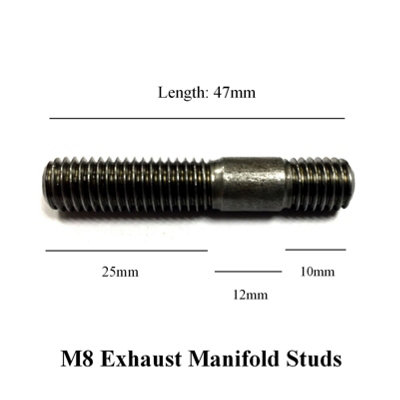 20 x Exhaust Inlet Manifold Studs M8 x 1.25mm Pitch. Length: 47mm / 25mm - 12mm - 10mm