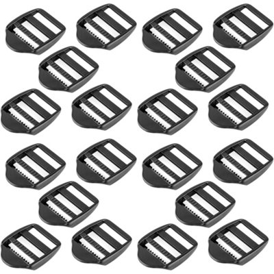 20 x Ladderlock Rucksack Sliders Buckles for 40 mm / 1.57" Webbing Strap, Black, Plastic