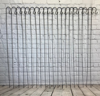 20 x Shepherds Crook Black Metal Garden Border Hooks (1.5m)
