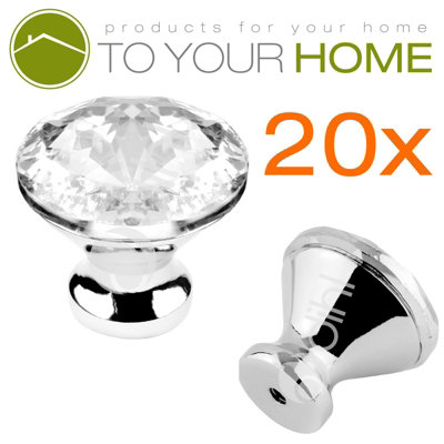 20 x Small Crystal Door Knobs Diamond Glass Clear Cabinet Drawer Wardrobe Handle (CRY03-20)