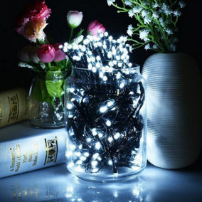200 Bright White LED's Black Cable Connectable Outdoor Garden Party Christmas Waterproof String Lights (20m) Low Voltage Plug