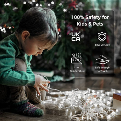 200 Cool White LEDs Multifunction Timer Clear Cable Outdoor String