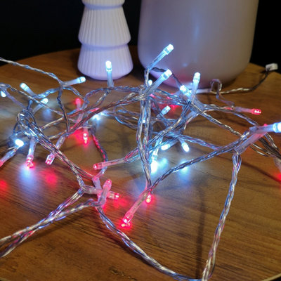 200 LED 16m Christmas Outdoor Function Lights Timer Clear Cable in Red ...