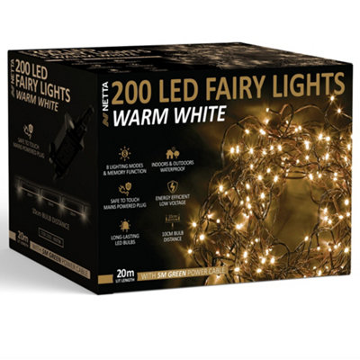 200 LED 20M Fairy String Lights Outdoor and Indoor Plug In - Warm White