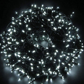 200 LEDs Fairy String Lights Cool White Christmas  Decorations Green Cable 8 Modes Mains Powered Memory Auto Timer