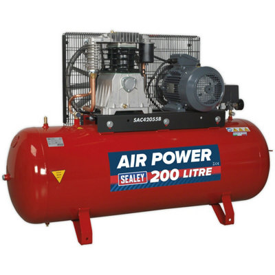 200 Litre Belt Drive Air Compressor - 2-Stage Pump System 5.5hp Motor - 3 Phase