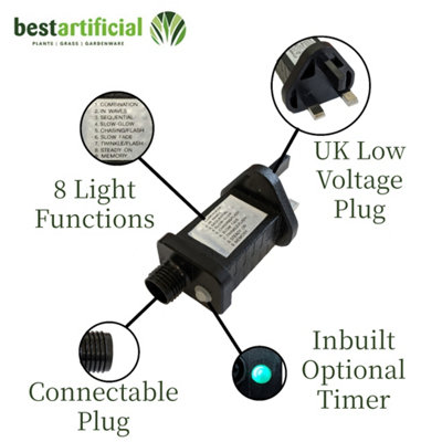 200 Multi-Coloured LED's Black Cable Connectable Outdoor Garden Party Waterproof String Lights (20m) Low Voltage Plug - 5