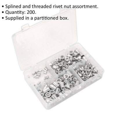200 Pack Assorted Metric Rivet Nuts - M4 to M8 Splined Threaded Inserts