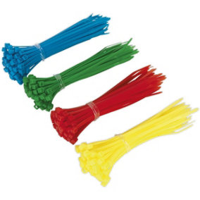 200 PACK Cable Ties - 100 x 2.5mm - Blue Red Green & Yellow - Zip Tie Assortment