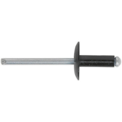 200 Pack of Black Aluminium Compression Pins - 4.8mm x 14mm Large Flange Rivets