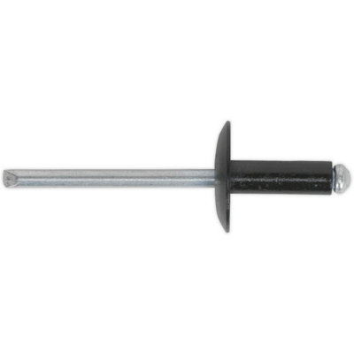 200 Pack of Black Aluminium Compression Rivets - 3.2mm x 10mm Large Flange