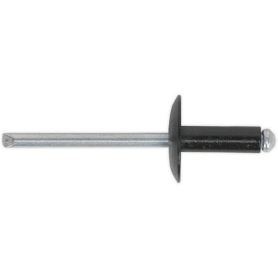 200 Pack of Durable Black Aluminium Large Flange Rivets - 4mm x 10mm Compression Pins