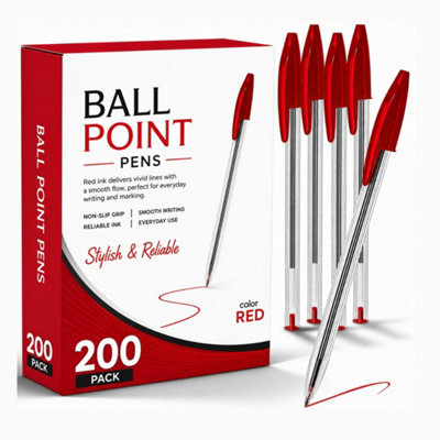 200 Pack Red Ballpoint Pens Crisp Red Ink Biros for Marking Editing ...