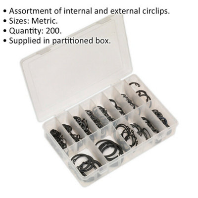 200-Piece Metric Circlip Assortment Set for Internal and External Applications