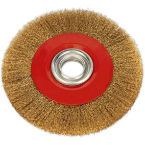 200 x 13mm Wire Brush Wheel - Brass Coated Steel - 32mm Bore - Bench Grinding