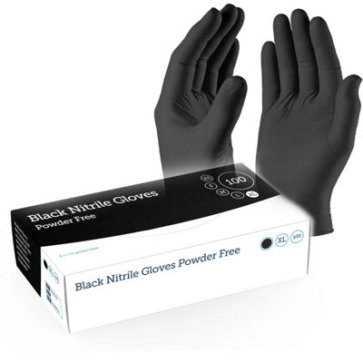 200 x Medium Black Strong Nitrile Powder Free Gloves Ideal For Medical ...