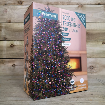 2000 LED 50m Premier TreeBrights Indoor Outdoor Christmas Multi Function Mains Operated String Lights with Timer in Rainbow - 6