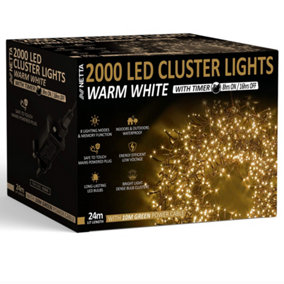 2000 LED Cluster String Lights 24M Indoor/Outdoor Christmas Lights - Warm White