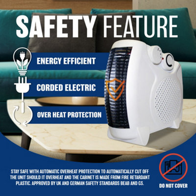 2000 Watts Thermo Fan Heater 2 Heat Settings Cool Blow Thermostat Thermal Auto Cut Off