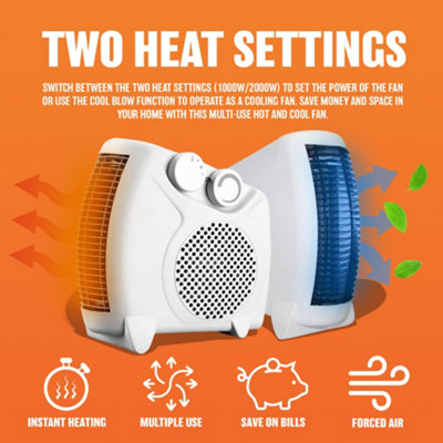 2000 Watts Thermo Fan Heater - 2 Heat Settings & Cool Blow, Thermostat, Thermal Auto Cut Off - 2kw - Overheat Protection White
