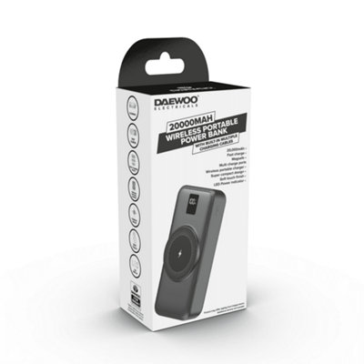 20000 mAh Portable Power Bank with Built In 3-in-1 Cable Set & Magsafe Compatible Wireless Charger for iPhone or Android Device