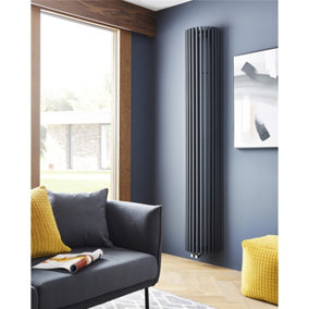 2000mm (H) x 351mm (W) - Curved Vertical Anthracite Radiator - (2m x 0.35m)