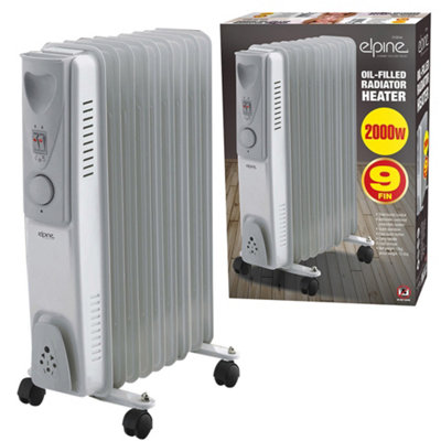 2000W 9 FIN Portable Oil Filled Radiator Heater Electrical Caravan Office Home (White)