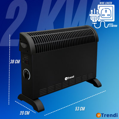 2000W ELECTRIC CONVECTOR HEATER WITH ADJUSTABLE THERMOSTAT 3 HEAT