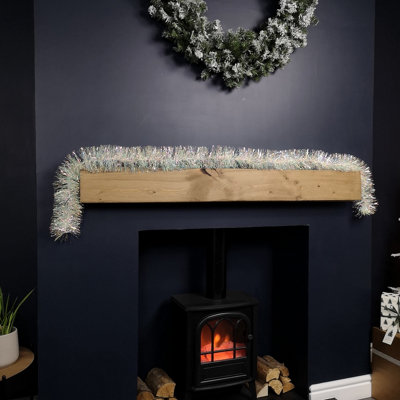 200cm x 12cm Fine Cut Iridescent White Tinsel Garland Christmas Tree