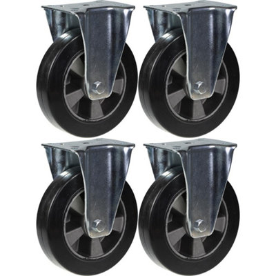 200mm 8" castor black rubber fixed strong 1800kg capacity, set of 4