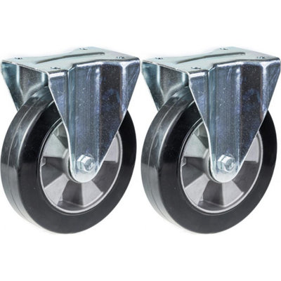 200mm 8" castor black rubber fixed strong 700kg capacity, set of 2