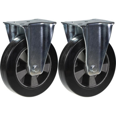 200mm 8" castor black rubber fixed strong 900kg capacity, set of 2