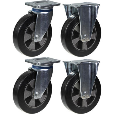 200mm 8" castor black rubber swivel & fixed strong 1800kg capacity, set of 4