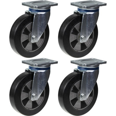 200mm 8" castor black rubber swivel strong 1800kg capacity, set of 4
