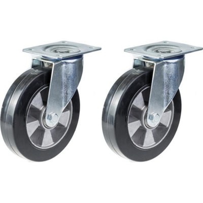 200mm 8" castor black rubber swivel strong 700kg capacity, set of 2