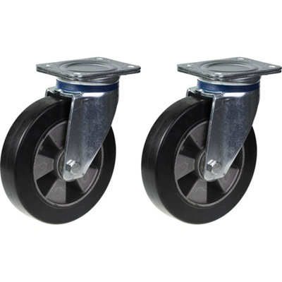 200mm 8" castor black rubber swivel strong 900kg capacity, set of 2