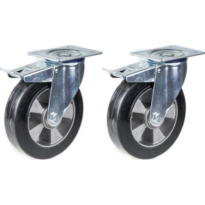 200mm 8" castor black rubber swivel with brake strong 700kg capacity, set of 2