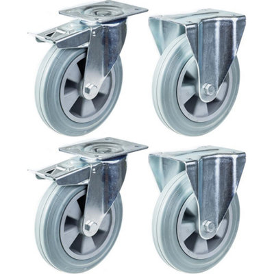 200mm 8" castor grey rubber brake & fixed strong 820kg capacity, set of 4