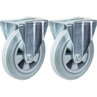200mm 8" castor grey rubber tyre fixed strong 410kg capacity, set of 2