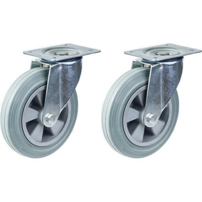 200mm 8" castor grey rubber tyre swivel strong 410kg capacity, set of 2