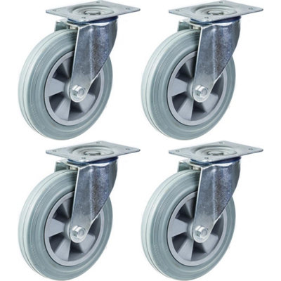 200mm 8" castor grey rubber tyre swivel strong 820kg capacity, set of 4
