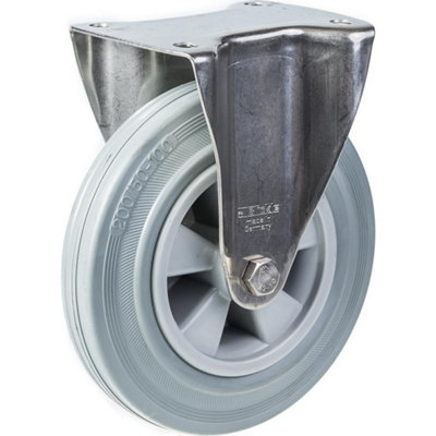 200mm 8" stainless steel castor grey rubber, fixed, 205kg