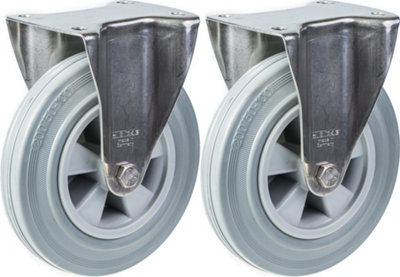 200mm 8" stainless steel castor grey rubber, fixed, 410kg, set of 2