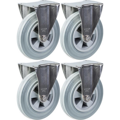 200mm 8" stainless steel castor grey rubber, fixed, 820kg, set of 4
