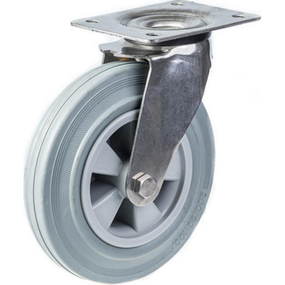 200mm 8" stainless steel castor grey rubber, swivel, 205kg