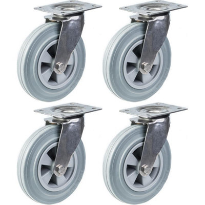 200mm 8" stainless steel castor grey rubber, swivel, 820kg, set of 4