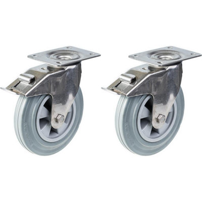 200mm 8" stainless steel castor grey rubber, swivel with brake, 410kg, set of 2