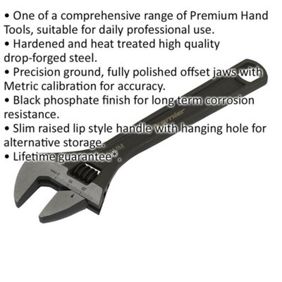 200mm Adjustable Drop Forged Steel Wrench - 24mm Offset Jaws Metric Calibration