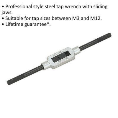 200mm Adjustable Tap Wrench for M3 to M12 - Dual Metric and Imperial Spanner Tool